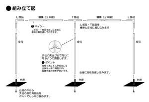 自立式　幕用ポール組み立て図